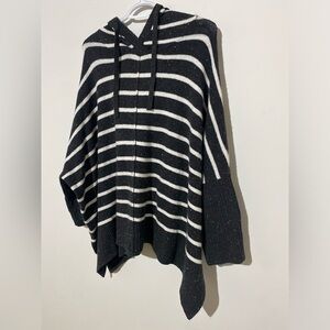 LOFT Black and White Striped Hooded Poncho
